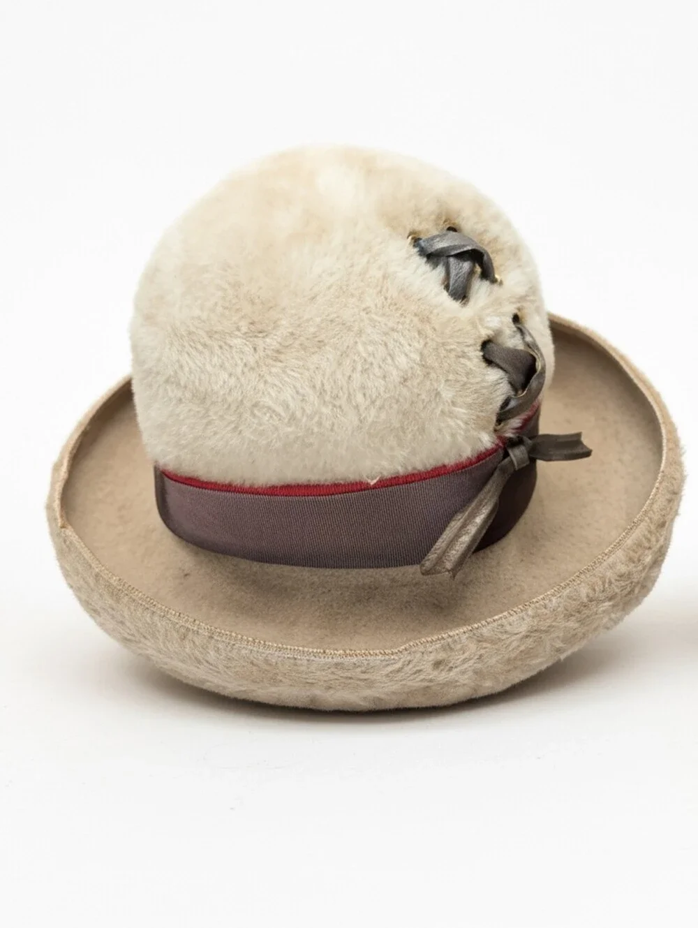 Vintage Darcel Exclusives Tan Felt Hat w/ Faux Fur Leather Accents Size  M